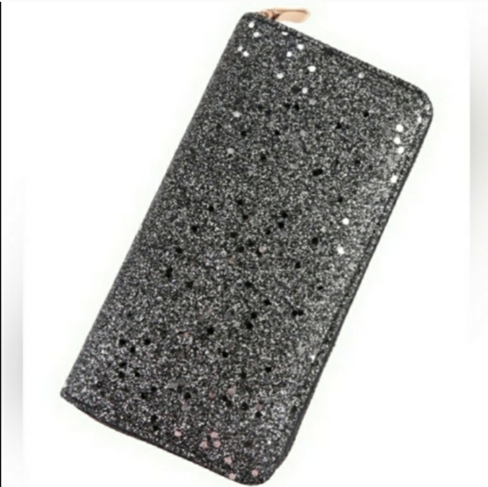 Black Sparkle Zip Around Wallet - Picture 1 of 4